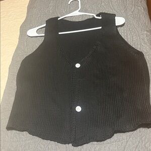 Black Knit Button-Up Vest